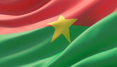 Burkina Faso'nun son derece detaylı yakın çekim bayrağını salladı. 3d illüstrasyon.