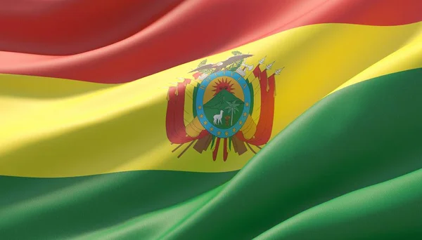 Размахивал очень подробным флагом Боливии крупным планом. 3D иллюстрация . — стоковое фото