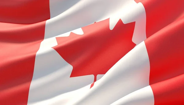 Schwenkte die hochdetaillierte Flagge Kanadas in Großaufnahme. 3D-Illustration. — Stockfoto