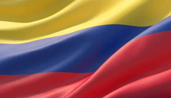 Waved highly detailed close-up flag of Colombia. 3D illustration. — Stock Photo, Image