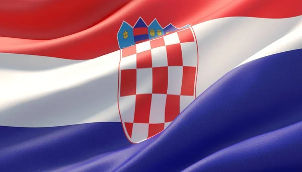 Drapeau en gros plan très détaillé de la Croatie. Illustration 3D . — Photo