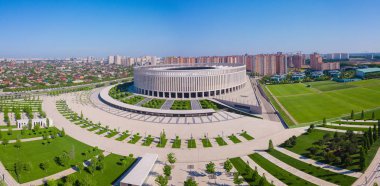 Krasnodar, Rusya - Mayıs 2019: Krasnodar Stadyumu'nun panoramik manzarası