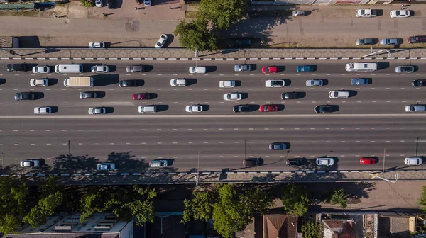 Urban city road traffic from above aerial view — Stock Photo, Image