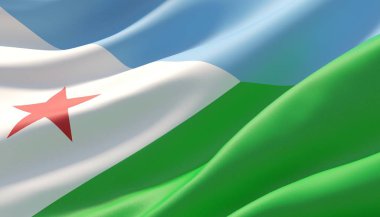 Cibuti'nin son derece detaylı yakın çekim bayrağını salladı. 3d illüstrasyon.