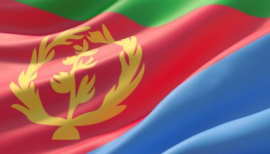 Eritre'nin son derece detaylı yakın çekim bayrağını salladı. 3d illüstrasyon.