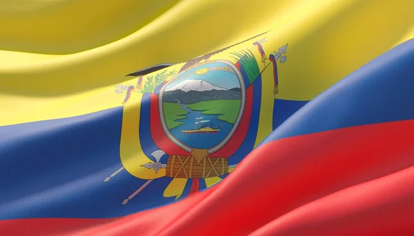 Acenou com a bandeira de close-up altamente detalhada do Equador. Ilustração 3D . — Fotografia de Stock