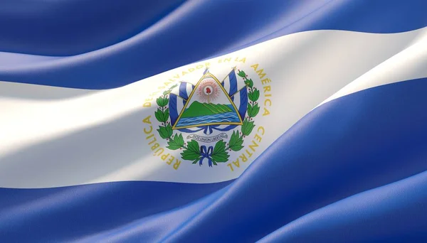 Waved mycket detaljerad närbild flagga El Salvador. 3D-illustration. — Stockfoto