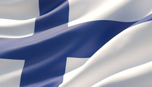 Waved highly detailed close-up flag of Finland. 3D illustration. — Stock Photo, Image