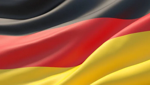 Schwenkte hochdetaillierte Großaufnahme-Flagge Deutschlands. 3D-Illustration. — Stockfoto