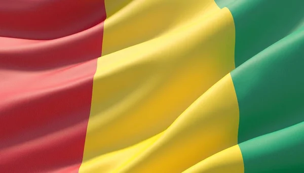 Zwaaide zeer gedetailleerde close-up vlag van Guinee. 3D-illustratie. — Stockfoto