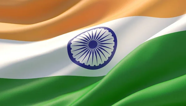 Waved mycket detaljerad närbild flagga i Indien. 3D-illustration. — Stockfoto