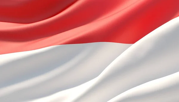Mengibarkan bendera close-up Indonesia yang sangat rinci. Ilustrasi 3D . — Stok Foto