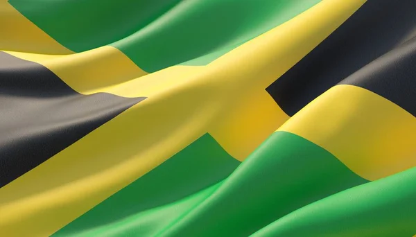 Ondeó la muy detallada bandera de Jamaica. Ilustración 3D . —  Fotos de Stock