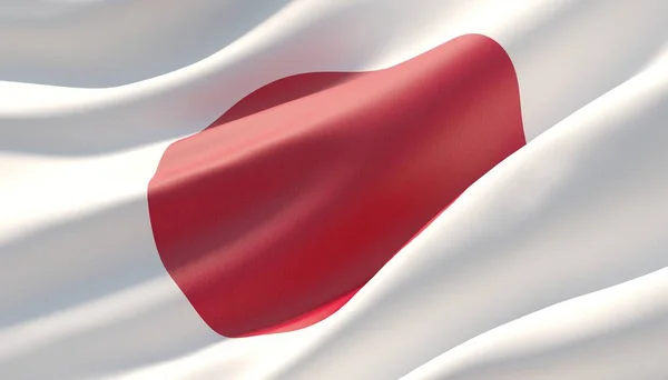 Ondeó muy detallada bandera de primer plano de Japón. Ilustración 3D . — Foto de Stock