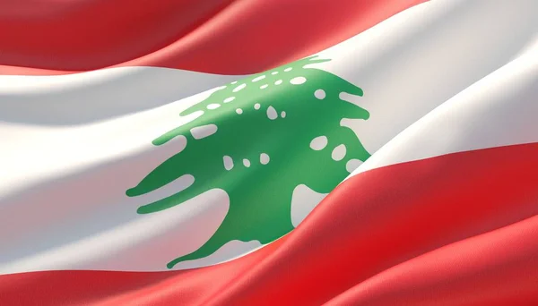 Ondeó la muy detallada bandera de primer plano del Líbano. Ilustración 3D . — Foto de Stock