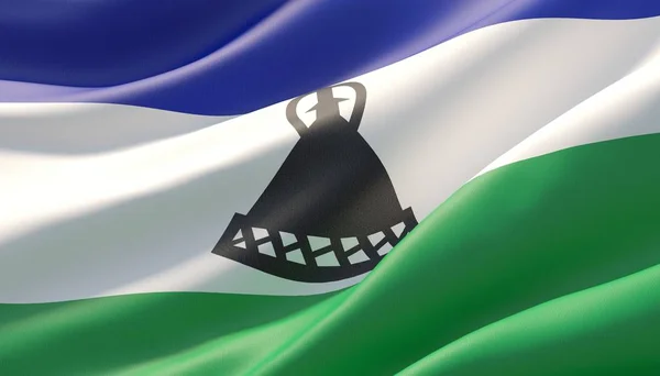 Zamával velmi podrobnou vlajkou Lesotho. 3D ilustrace. — Stock fotografie