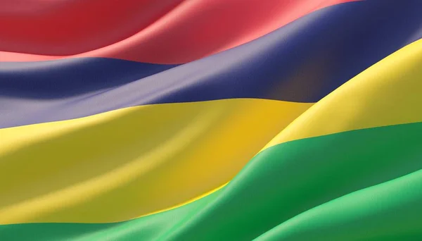 Waved highly detailed close-up flag of Mauritius. 3D illustration. — Stock Photo, Image
