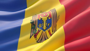 Moldova son derece ayrıntılı yakın çekim bayrağı salladı. 3d illüstrasyon.