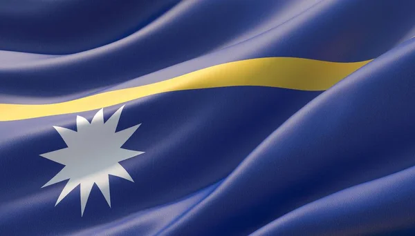 Nauru'nun son derece detaylı yakın çekim bayrağını salladı. 3d illüstrasyon. — Stok fotoğraf