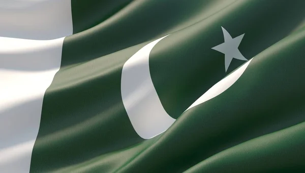 Waved mycket detaljerade närbild flagga i Pakistan. 3D-illustration. — Stockfoto