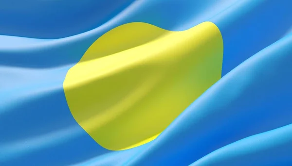 Schwenkte die hochdetaillierte Flagge von Palau in Großaufnahme. 3D-Illustration. — Stockfoto