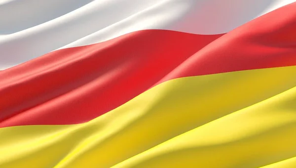 Schwenkte die hochdetaillierte Flagge Südossetiens aus nächster Nähe. 3D-Illustration. — Stockfoto