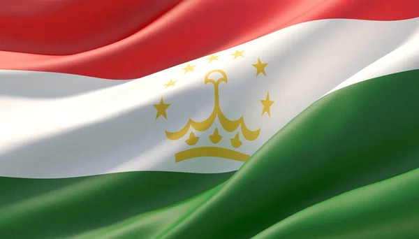 Ondeó la muy detallada bandera de primer plano de Tayikistán. Ilustración 3D . — Foto de Stock