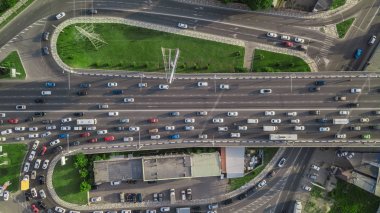 Drones Eye View - trafik sıkışıklığı üst görünümü, ulaşım konsepti