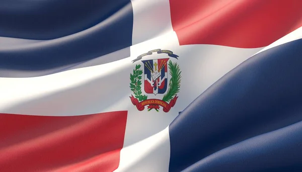 Acenou altamente detalhada bandeira close-up da República Dominicana. Ilustração 3D . — Fotografia de Stock