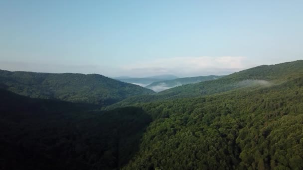 霧と晴れた朝のコーカサス山の空中風景. — ストック動画