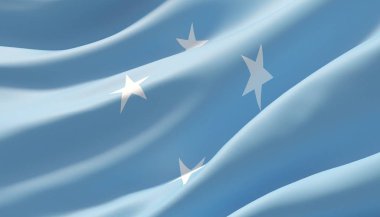 Mikronezya'nın son derece detaylı yakın çekim bayrağını salladı. 3d illüstrasyon.