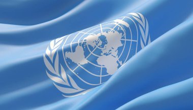 Birleşmiş Milletler'in son derece detaylı yakın çekim bayrağını salladı. 3d illüstrasyon.