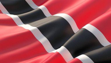 Trinidad ve Tobago'nun son derece detaylı yakın çekim bayrağını salladı. 3d illüstrasyon.