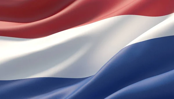 Zwaaide zeer gedetailleerde close-up vlag van Nederland. 3D-illustratie. — Stockfoto