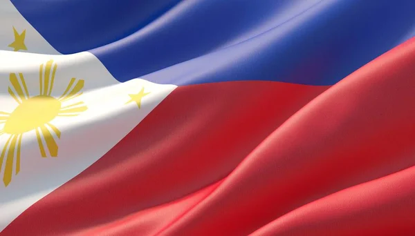 Ondeó la muy detallada bandera de primer plano de Filipinas. Ilustración 3D . —  Fotos de Stock