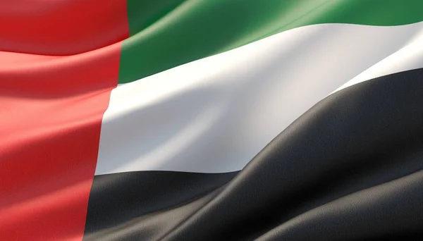Integetett nagyon részletes közeli zászló az Egyesült Arab Emírségek. 3D-illusztráció. — Stock Fotó