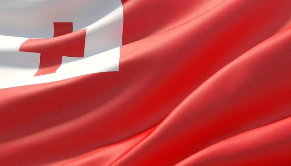 Schwenkte die hochdetaillierte Flagge der Tonga in Großaufnahme. 3D-Illustration. — Stockfoto