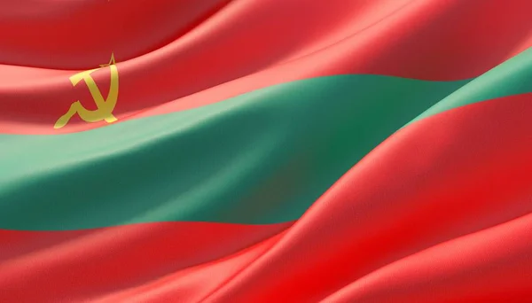 Zwaaide zeer gedetailleerde close-up vlag van Transnistrië. 3D-illustratie. — Stockfoto