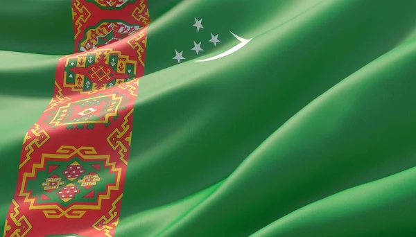 투르크메니스탄의 매우 상세한 클로즈업 깃발을 흔들었다. 3D 일러스트레이션. — 스톡 사진