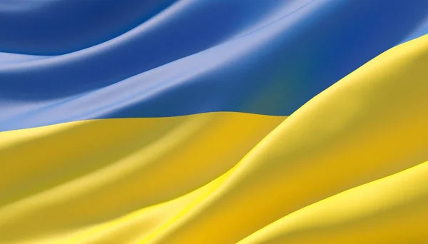 Schwenkte die hochdetaillierte Flagge der Ukraine in Großaufnahme. 3D-Illustration. — Stockfoto