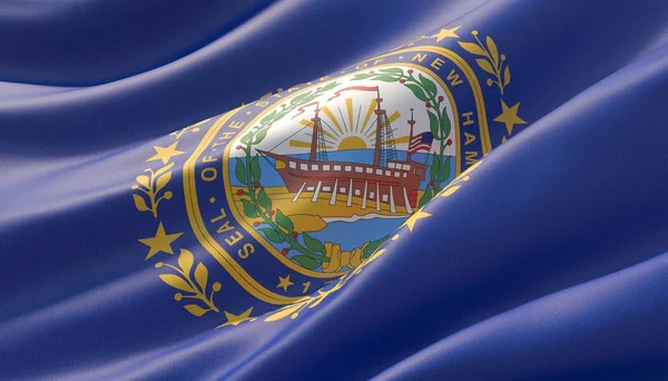 新罕布什尔州标志 - 美利坚合众国各州国旗集合。3d 插图. — 图库照片