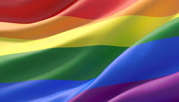 Drapeau gay arc-en-ciel lumineux en gros plan très détaillé. Communauté LGBT. Illustration 3D . — Photo