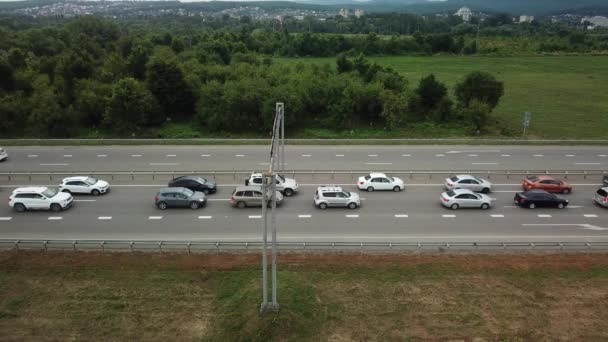 View from above of freeway busy rush hour heavy traffic jam highway. — Stock Video