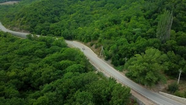 Drones Eye View-slingrande väg från det höga bergspasset till Krim. Great Road Trip. — Stockvideo