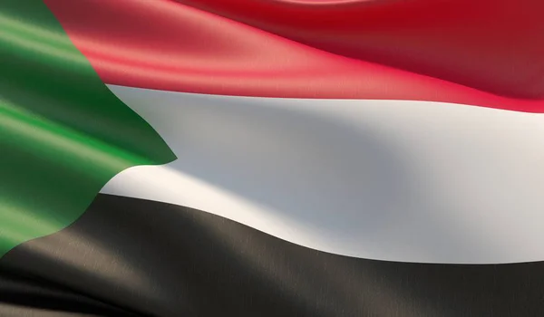 Hochauflösende Nahaufnahme der Sudan-Flagge. 3D-Illustration. — Stockfoto