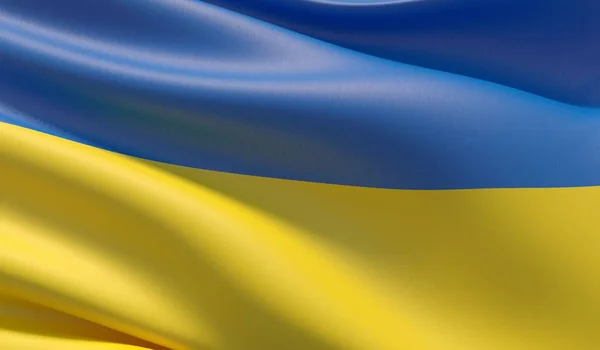 Hochauflösende Großaufnahme Flagge der Ukraine. 3D-Illustration. — Stockfoto
