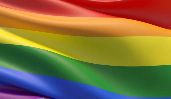 High resolution close-up bright rainbow gay flag. LGBT community. 3D illustration. — Stock Photo, Image