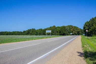 ağaçlar ve mavi gökyüzü ile kırsal alanda yol