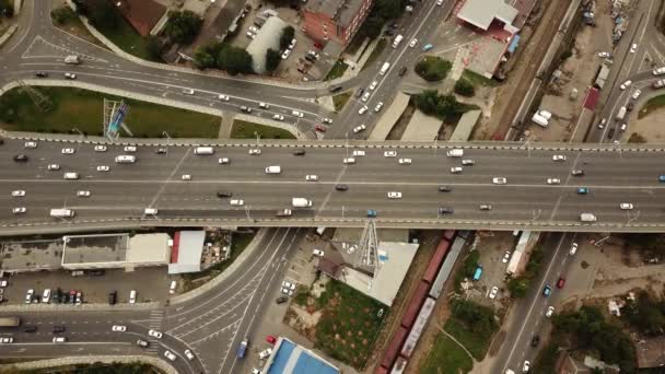 无人机眼视图 - 抽象道路交通堵塞顶视图，交通概念 6 — 图库视频影像