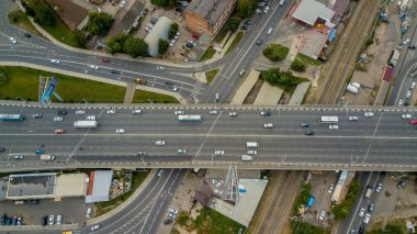 Drones Eye View - soyut karayolu trafik sıkışıklığı üst görünüm, ulaşım konsepti